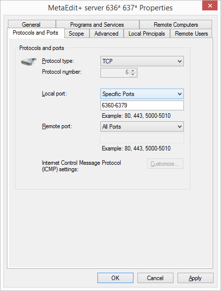 New Inbound Rule's Protocols and Ports page