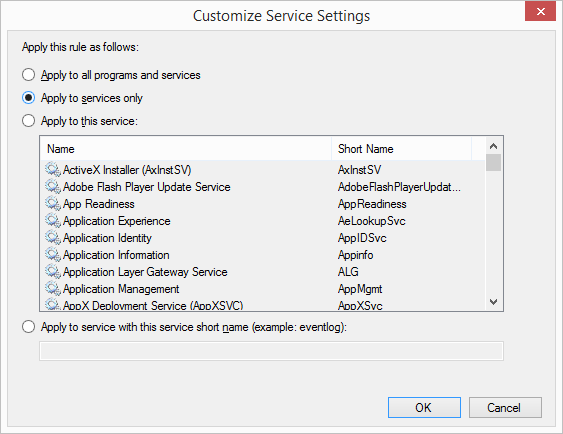 New Inbound Rule's Programs and Services page | Services Settings