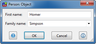 Entering properties for object