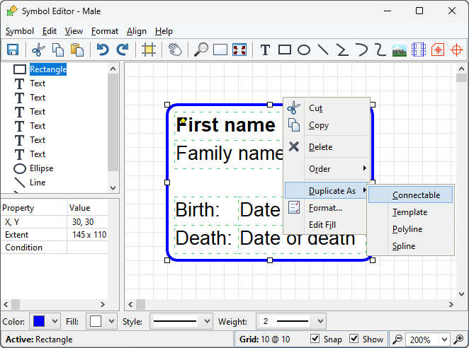 Symbol Editor with Male symbol