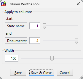 Column Widths Tool for Table Editor