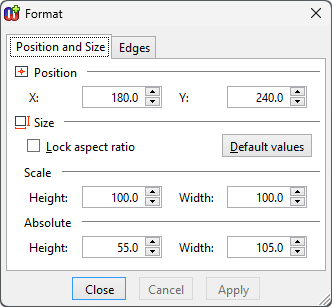 Diagram element Format dialog - Position and Size