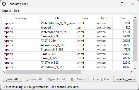 Generated Files dialog