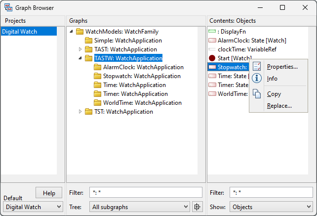 Menu for managing elements