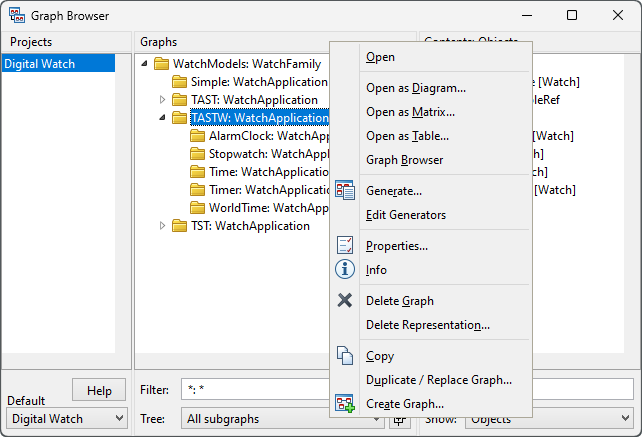 Menu for managing graphs