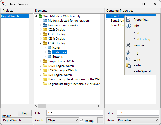 Menu for managing non-property values