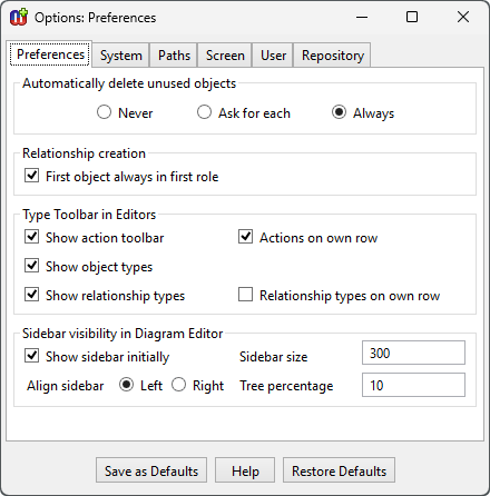 Options - Preferences