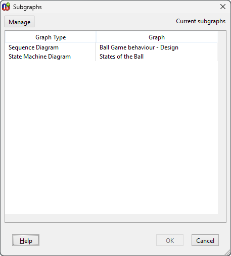 Subgraphs dialog for opening