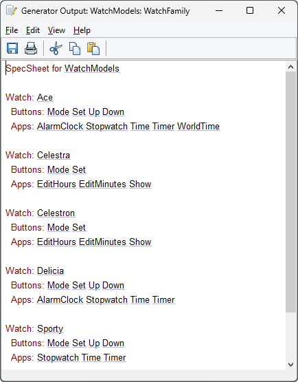 Generator Output for SpecSheet