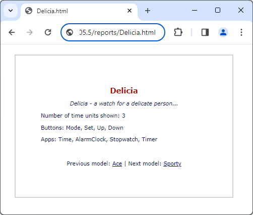 HTML page generated from Watch Model