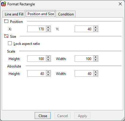Position and Size dialog