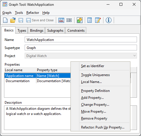 Properties list menu