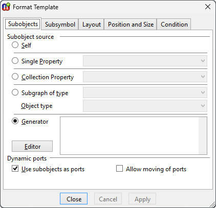 Template subobject settings